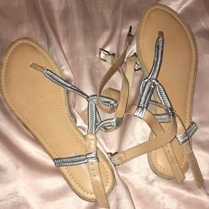 Strappy silver/tan sandals!